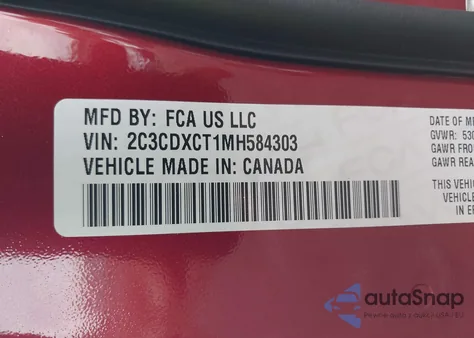 2021 Dodge Charger R/T Rwd z USA, uszkodzony, nr VIN 2C3CDXCT1MH584303